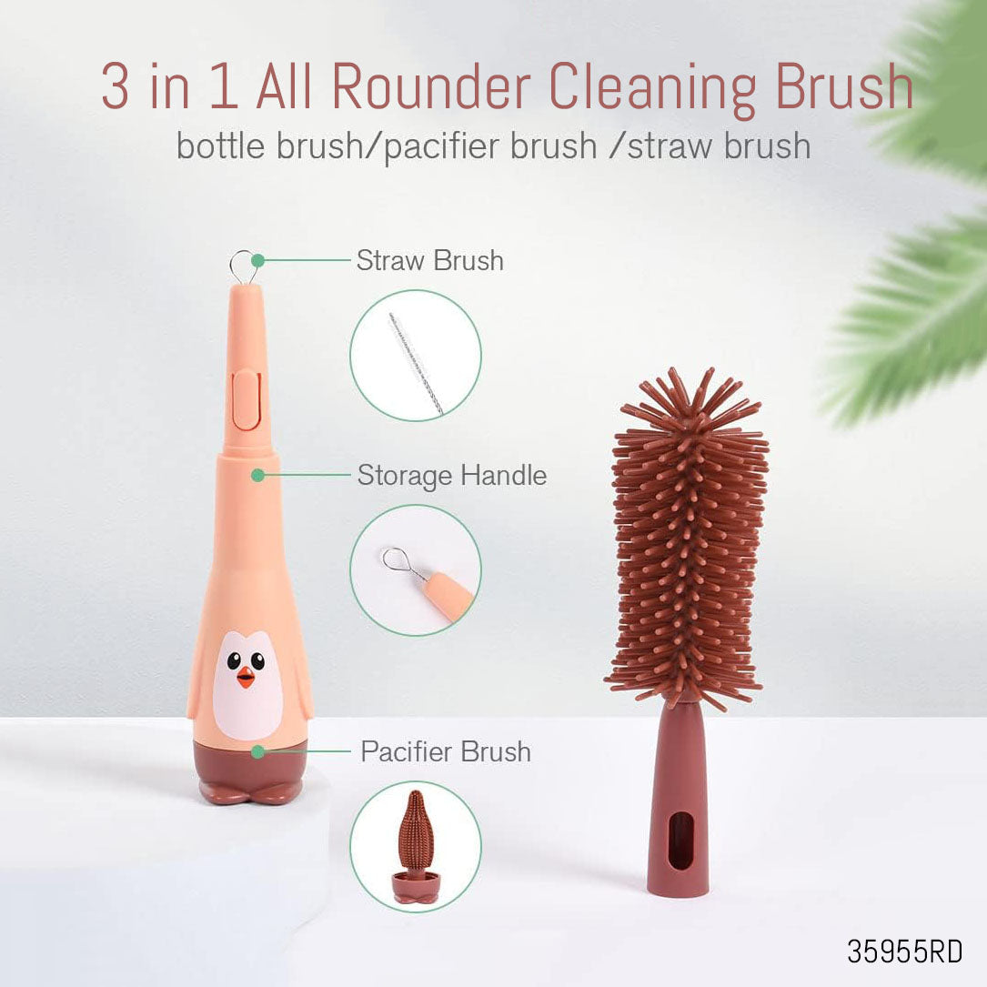 3--in-1 Silicone Baby Bottle Cleaning Brush Set – Pacifier, Straw, and Bottle Scrubber