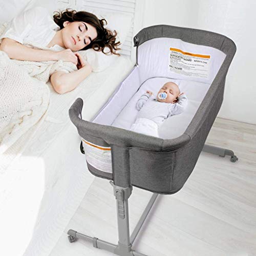 Cool baby 5 in 1 Baby Bassinet, Bedside Sleeper, & Playpen, Easy Folding Portable Crib (Grey)-