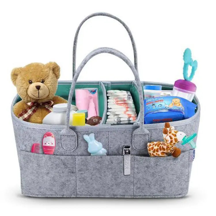 Baby Diaper Caddy Organizer Foldable Felt Storage Bag with Multi Pock
