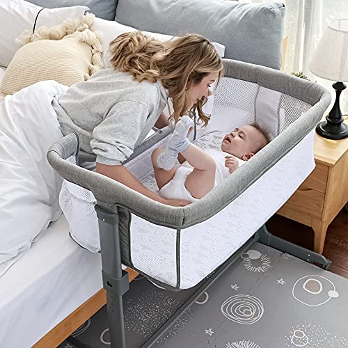 Cool baby 5 in 1 Baby Bassinet, Bedside Sleeper, & Playpen, Easy Folding Portable Crib (Grey)-