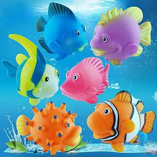 Soft Rubber Fish Character Baby Bath Toys Set - Whistle Water Toy For Kids Boys and Girls