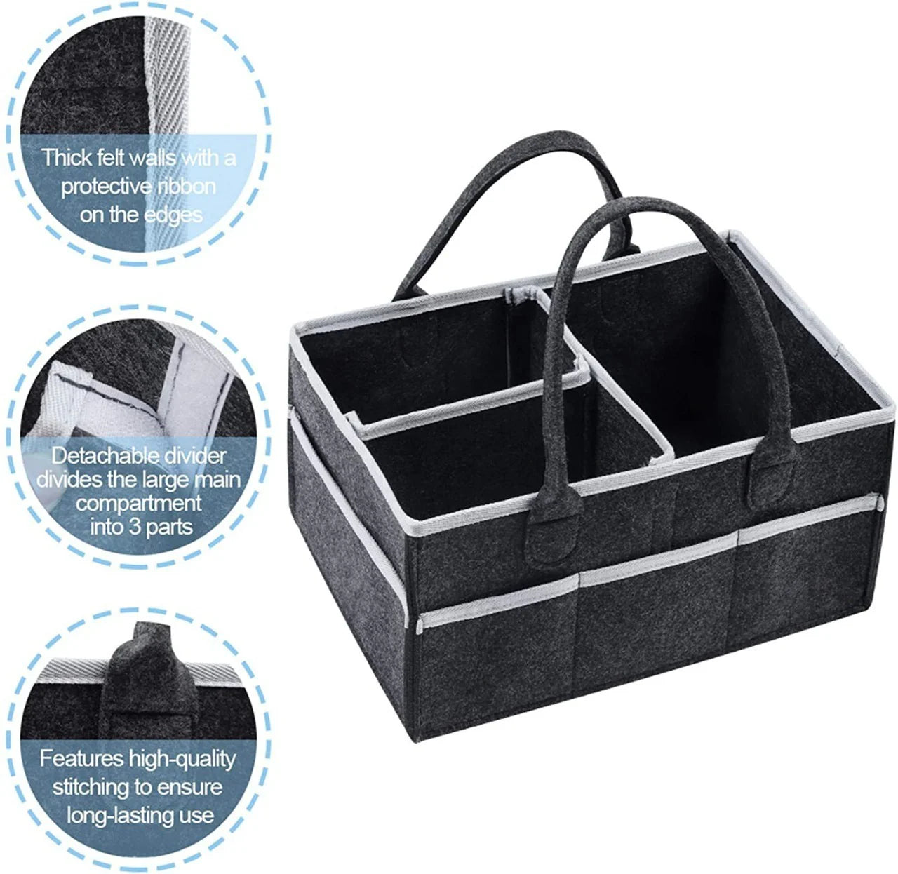 Baby Diaper Caddy Organizer, Foldable Felt Storage Bag with Multi Pockets and Flexible Compartments