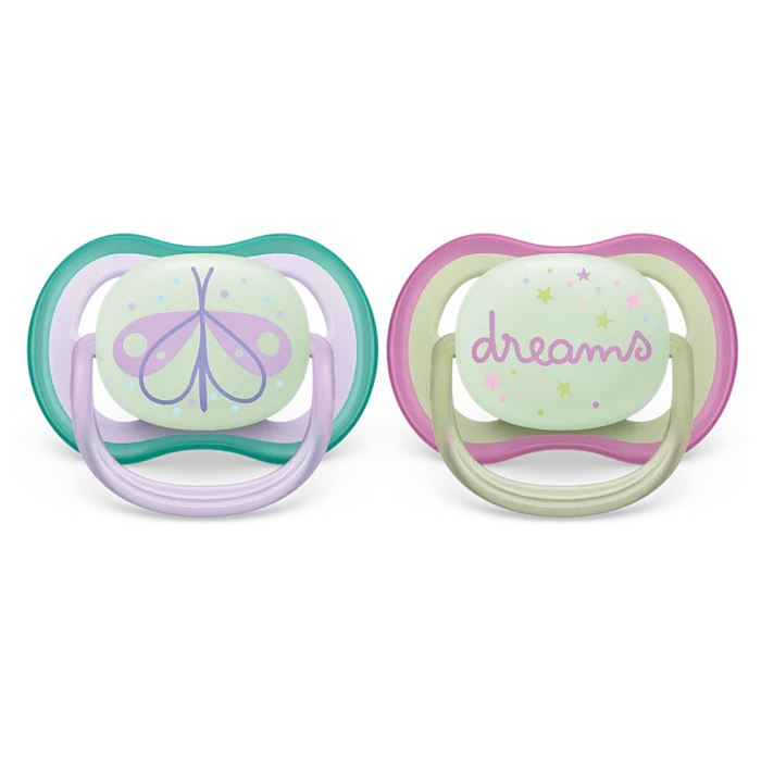 NEW PHILIPS AVENT SOOTHER ULTRA AIR NIGHT TIME 0-6M GIRL 2PC SCF376/19