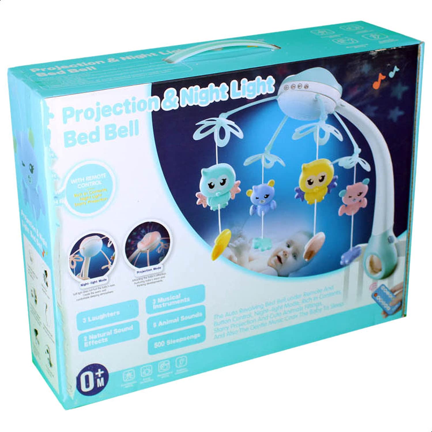 Projection & night light bed bell Baby cot mobile Baby Toys Bed Bell Musical Crib Mobile Hanging Cute Animals Rattles Newborn Early Learning Kids Toy with Light Projector with remote 0m+