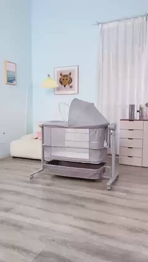 Cool baby 5 in 1 Baby Bassinet, Bedside Sleeper, & Playpen, Easy Folding Portable Crib (Grey)- auto swing